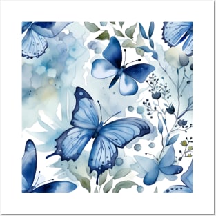 Watercolor Blue Butterflies Posters and Art